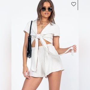 Princess Polly Tie Front Romper Beige Size 8